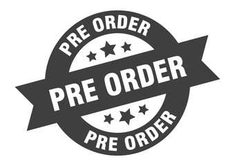 pre order sign. pre order black round ribbon sticker
