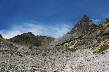 北アルプス　槍沢登山道から槍ヶ岳を仰ぎ見る