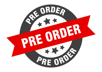 pre order sign. pre order black-red round ribbon sticker