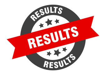 results sign. results black-red round ribbon sticker