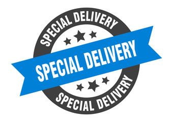 special delivery sign. special delivery blue-black round ribbon sticker