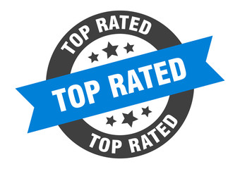top rated sign. top rated blue-black round ribbon sticker