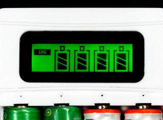 Battery Charging Process. Green Screen With Battery Indicator. battery charger Close Up
