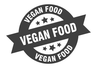 vegan food sign. vegan food black round ribbon sticker