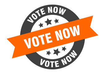 vote now sign. vote now orange-black round ribbon sticker