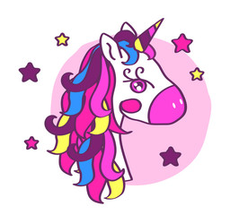 Obraz na płótnie Canvas Funny unicorn on a pink background. Vector illustration.