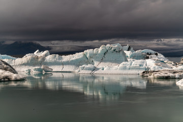 Fragments of iceberg in sea water. Iceland north sea