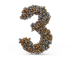 Light gold digit three on the background. 3D