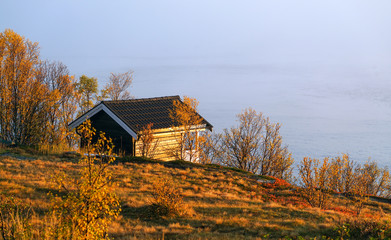 North sea coast in autumn. Norway. Troms