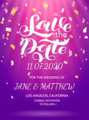 Wedding invitation card. Save the date lettering. Vector illustration for poster