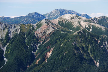 Naklejka premium 北アルプス 槍ヶ岳山頂からの風景 裏銀座野口五郎岳と立山連峰