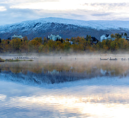 the mist over the lake, Norway .Tromso