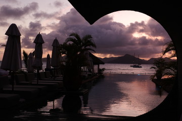 Pool area at sunset
