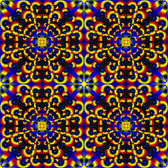Seamless endless repeating multicolored bright ornament of different colors on combined background