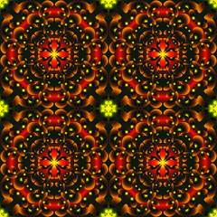 Seamless endless repeating multicolored bright ornament of different colors on combined background