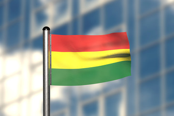 3d render of an flag of Bolivia, in front of an blurry background, with a steel flagpole