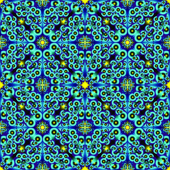 Seamless endless repeating multicolored bright ornament of different colors on combined background