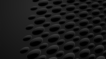 Smooth abstract pattern or background of holes and circles with shadows in black and gray