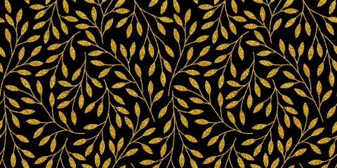 Gardinen Elegantes, nahtloses Blumenmuster mit goldenen Ästen. Vektor-Illustration. © Oleksandra