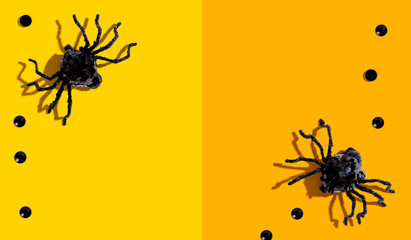 Halloween black spiders - overhead view flat lay