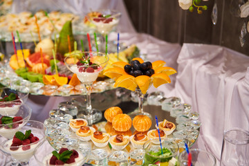 Canapes, fruit and dessert buffet for the holiday