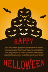 Flyer with Halloween pumpkins. Pile of dark pumpkin silhouette. Greeting Helloween card.