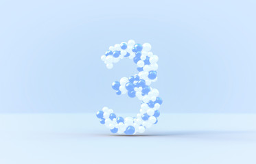 Sweet candy balls Number 3. 3D render glossy font on isolated background.