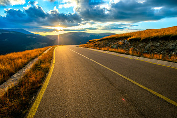 Landscape in the mountains at the sunset, Transalpina road in Carpathian Mountains, Romania