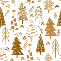 seamless pattern with gold christmas trees on white background - vector illustration, eps