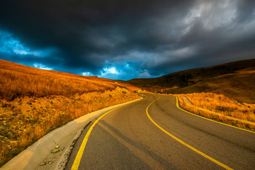 Landscape in the mountains at the sunset, Transalpina road in Carpathian Mountains, Romania