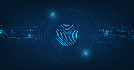 vector abstract security system concept with fingerprint on technology background.