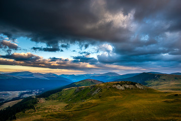 Fototapeta premium Landscape in the mountains at the sunset, Transalpina road in Carpathian Mountains, Romania