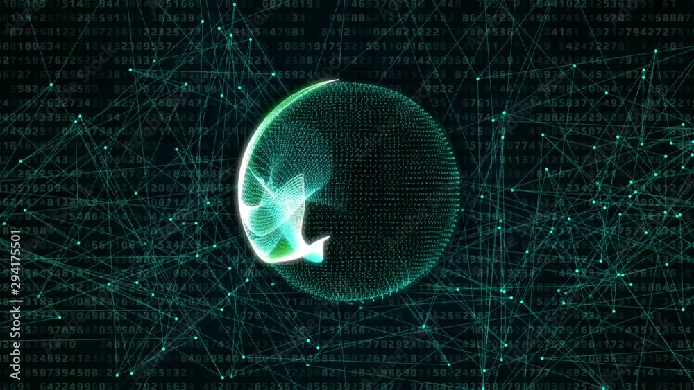Poster Plasma Sphere Spin Digital Number Technology 4K Motion Running Developer Program Code Motion Background. 3D Graphic Earth Binary Encoding Statistics Big Data Analysis Concept Display.