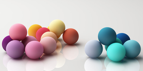 Set of colorful realistic spheres with fabric texture on white background. 3d rendering