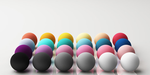 Set of colorful realistic spheres with fabric texture on white background. 3d rendering