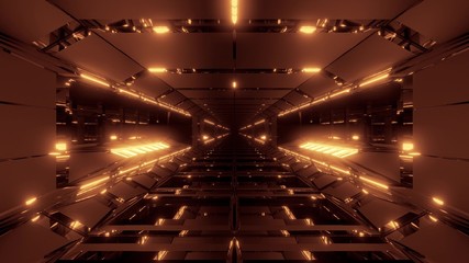 futuristic glowing sci-fi air hangar space corridor with massiv nice reflections 3d illustration wallpaper background