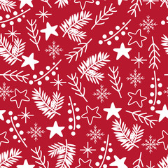 seamless pattern with white christmas elements on red background - vector illustration, eps