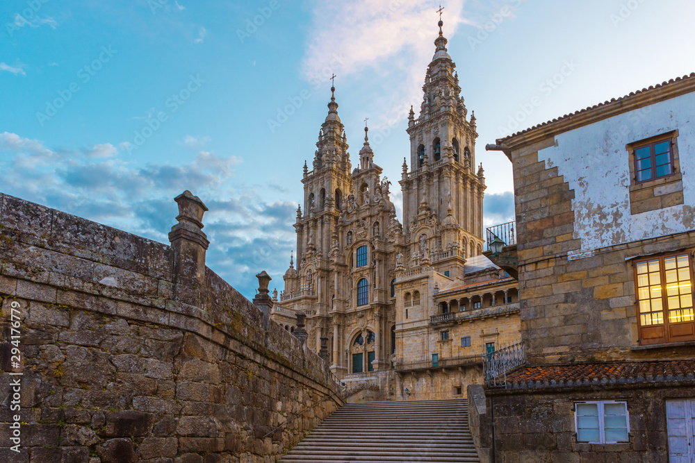 Sticker Old gothic Santiago de Compostela Cathedral, Galicia, Spain