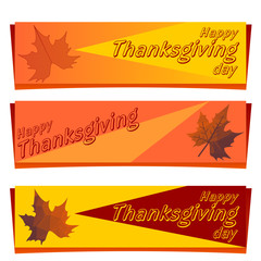 Set of three banners for Thanksgiving day composed of triangles. Vector polygonal color graphic illustration.