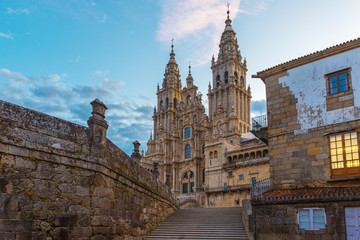 Old gothic Santiago de Compostela Cathedral, Galicia, Spain - obrazy, fototapety, plakaty