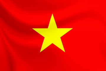 Obraz premium Vietnam flag waving on texture fabric.Patriotic symbol concept.