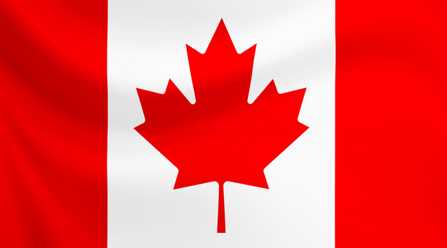Canada flag waving on texture fabric.Patriotic symbol concept.