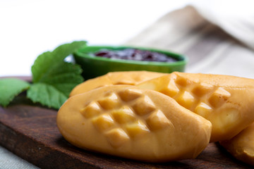 Oscypek or Oszczypek smoked cheese made of salted sheep milk exclusively in Tatra Mountains, Zakopane, Poland.
