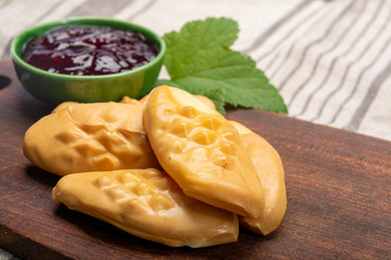 Oscypek or Oszczypek smoked cheese made of salted sheep milk exclusively in Tatra Mountains, Zakopane, Poland.