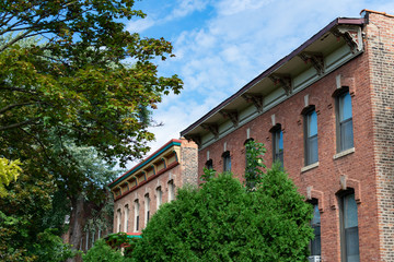 Fototapeta na wymiar The Tops of Old Brick Homes in University Village Chicago