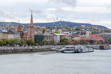 Fototapeta premium The Danube River and a view of the embankment in the city of Budapest.