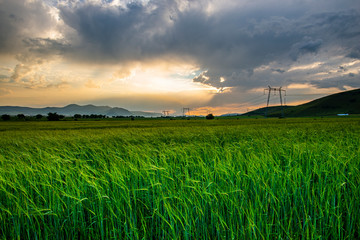 Dramatic clouds at the sunset