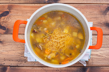 Step-by-step preparation of wild mushroom soup step 4 - adding ingredients to the soup, selective...