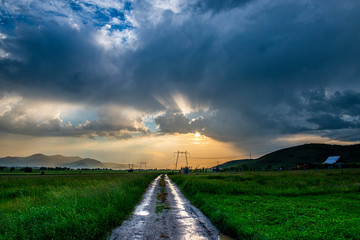 Dramatic clouds at the sunset
