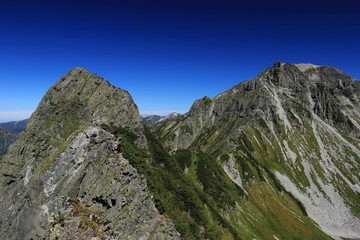 北アルプス　槍ヶ岳から北穂高岳への大キレット縦走　大キレットの風景　長谷川ピークと南岳